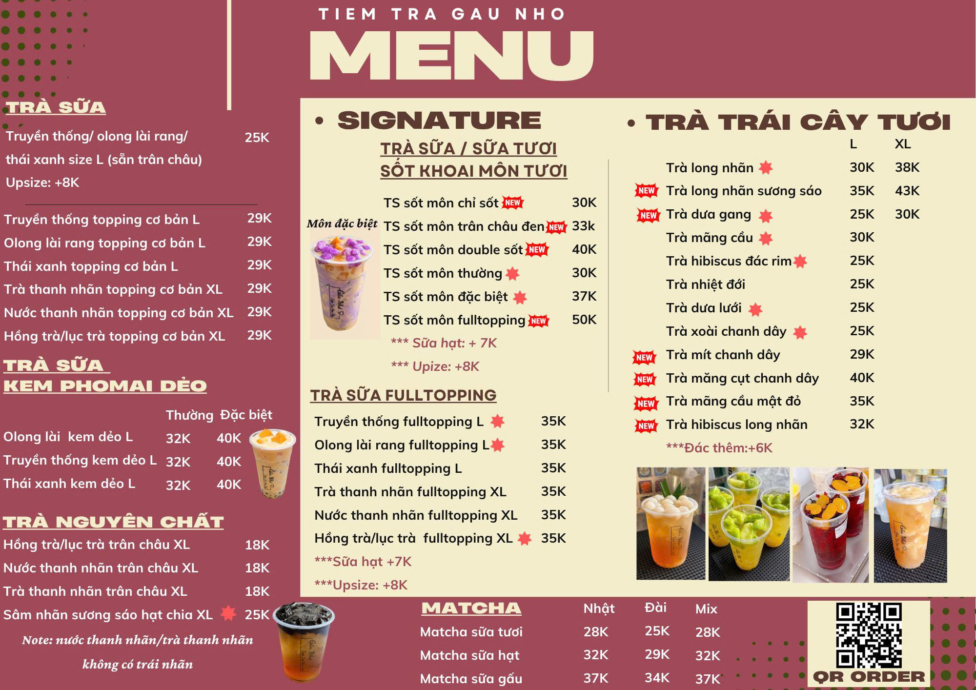 Menu Tiệm Trà Gấu Nhỏ — Trà sữa tự nhiên