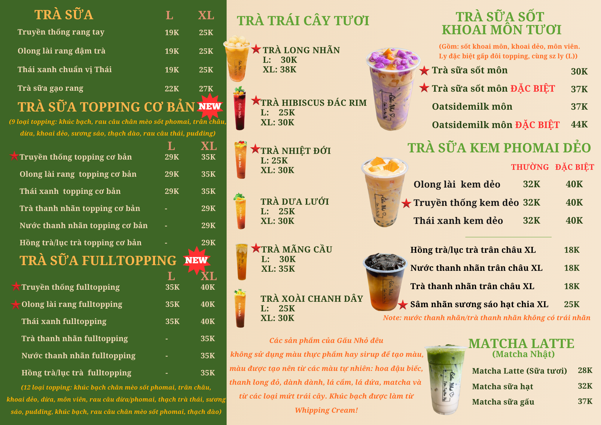 Menu Tiệm Trà Gấu Nhỏ