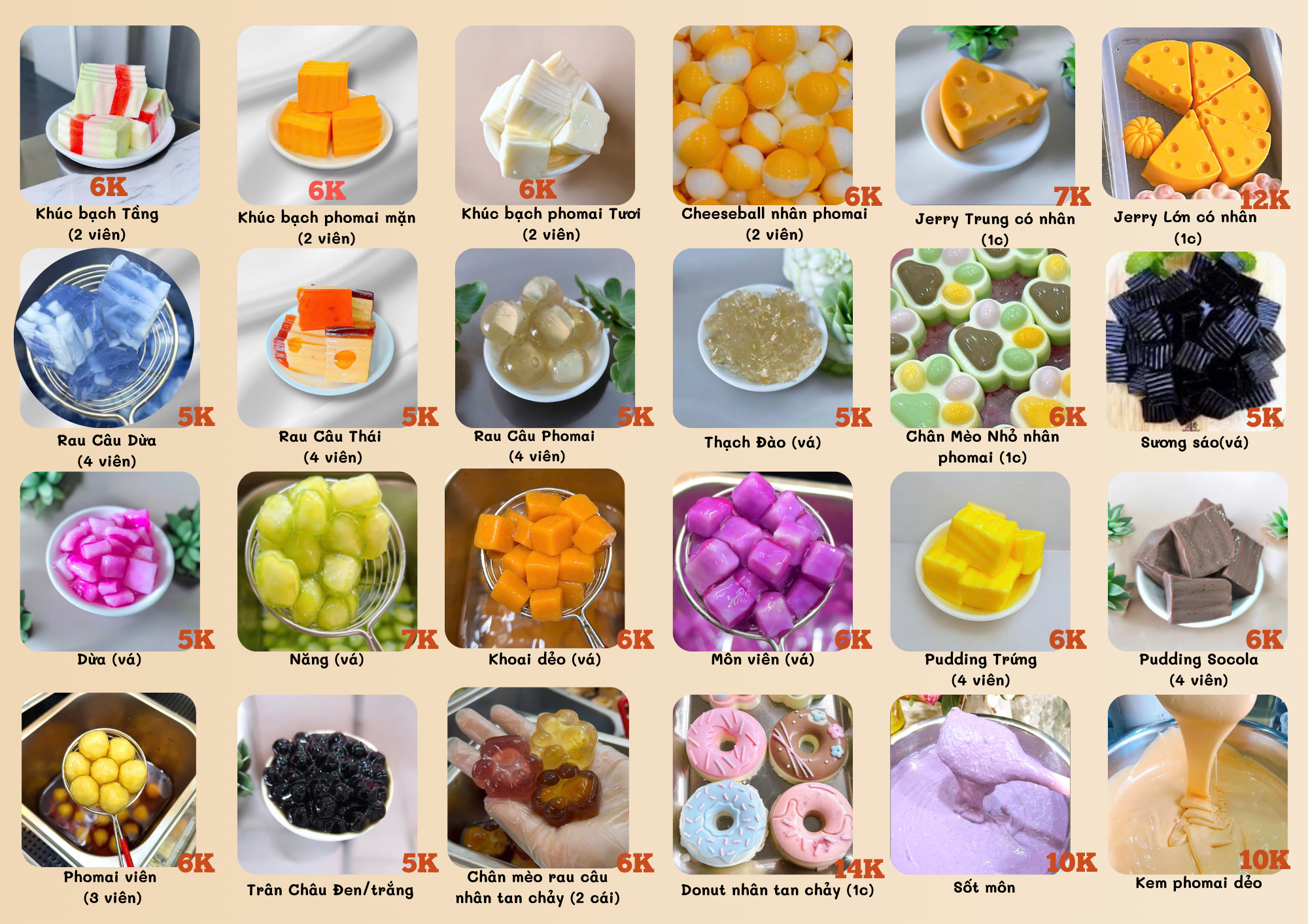 Bảng giá topping Tiệm Trà Gấu Nhỏ